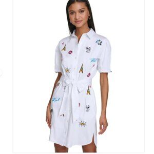 KARL LAGERFELD PARIS Women's Embroidered Motif Shirtdress Ltd Ed sz S New